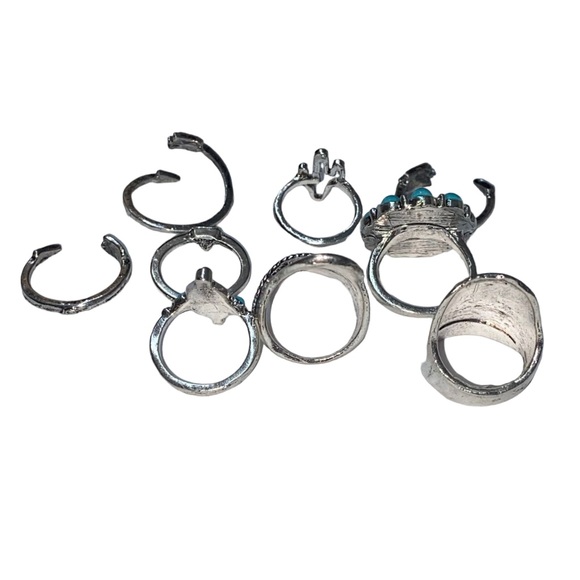 ✨NEW✨ Boho Turquoise Silver Tone Gypsy Ring Set (9pc) - Picture 5 of 7